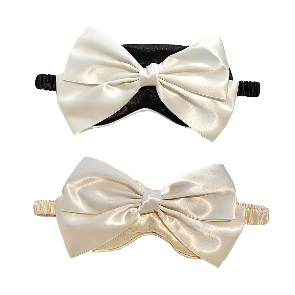 2Pcs Silk Bow Tie Relieve Fatigue Travel Eye Mask-Beige+Black