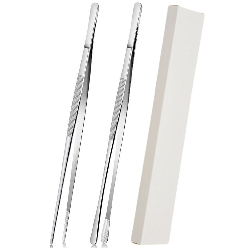 2 Pack 30cm BBQ Tongs Stainless Steel Round and Straight Head for Grilling Cooking