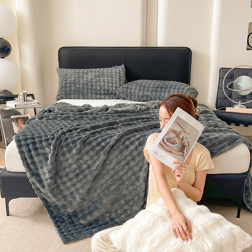 Bubble Fleece Blanket Soft Textured Throw for Sofa Bed Home Decor-Grey