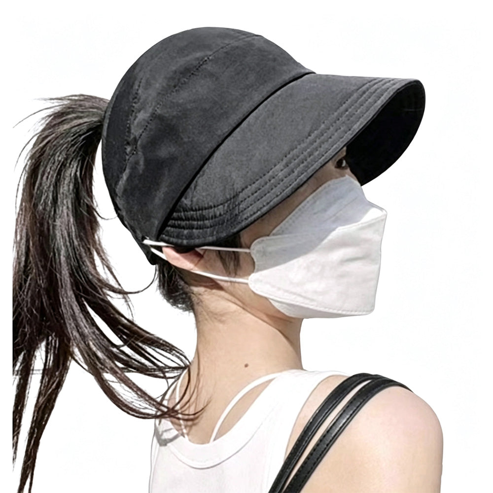 2 PCS Wide Brim Quick Dry Foldable Sun Hat with Ponytail Opening and Hook