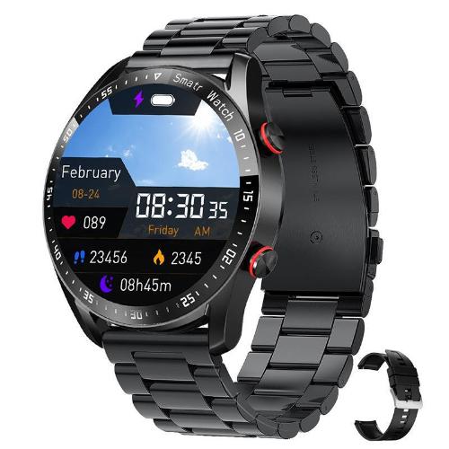 Bluetooth Smart Watch Sleep ECG Monitoring Sport Tracker-with 1 Steel Strap and 1 TPU Strap