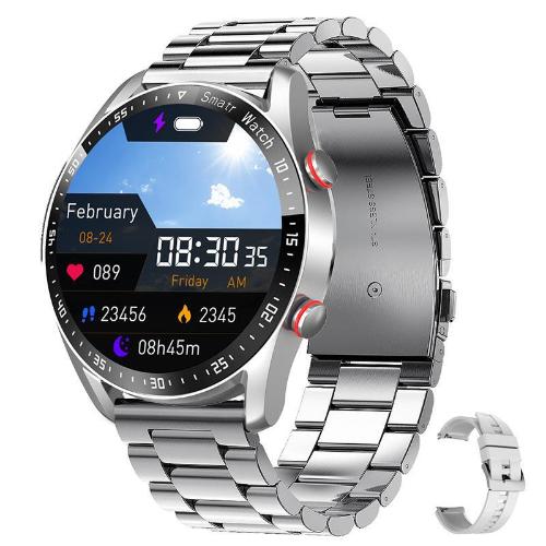 Bluetooth Smart Watch Sleep ECG Monitoring Sport Tracker-with 1 Steel Strap and 1 TPU Strap