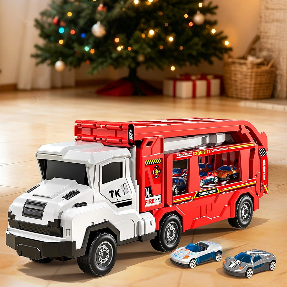 Large Dual Track Transporter Truck Toy Set with 6 Alloy Racing Cars