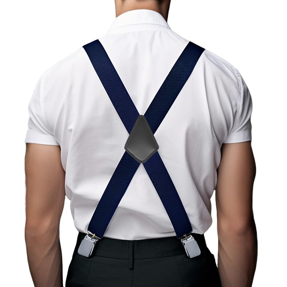 Mens X Back Elastic Suspenders with 4 Metal Clips Adjustable to 120cm