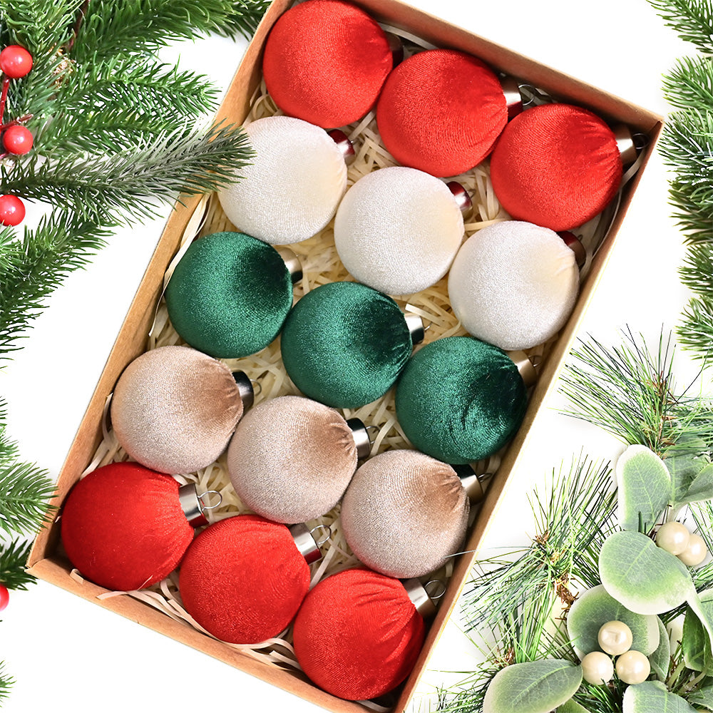 15Pcs Christmas Tree Baubles Xmas Velvet Balls Decor Hanging Home Party Ornament