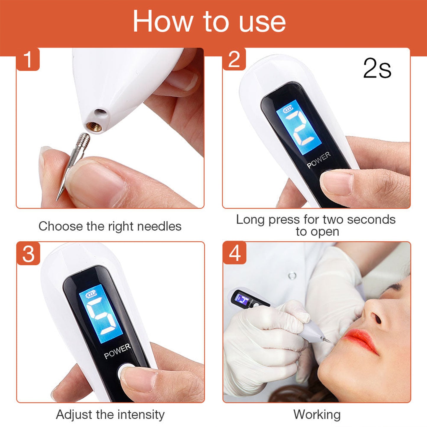 Rechargeable Nine Level Adjustable Skin Spot Removal Pen LCD Plasma Pen