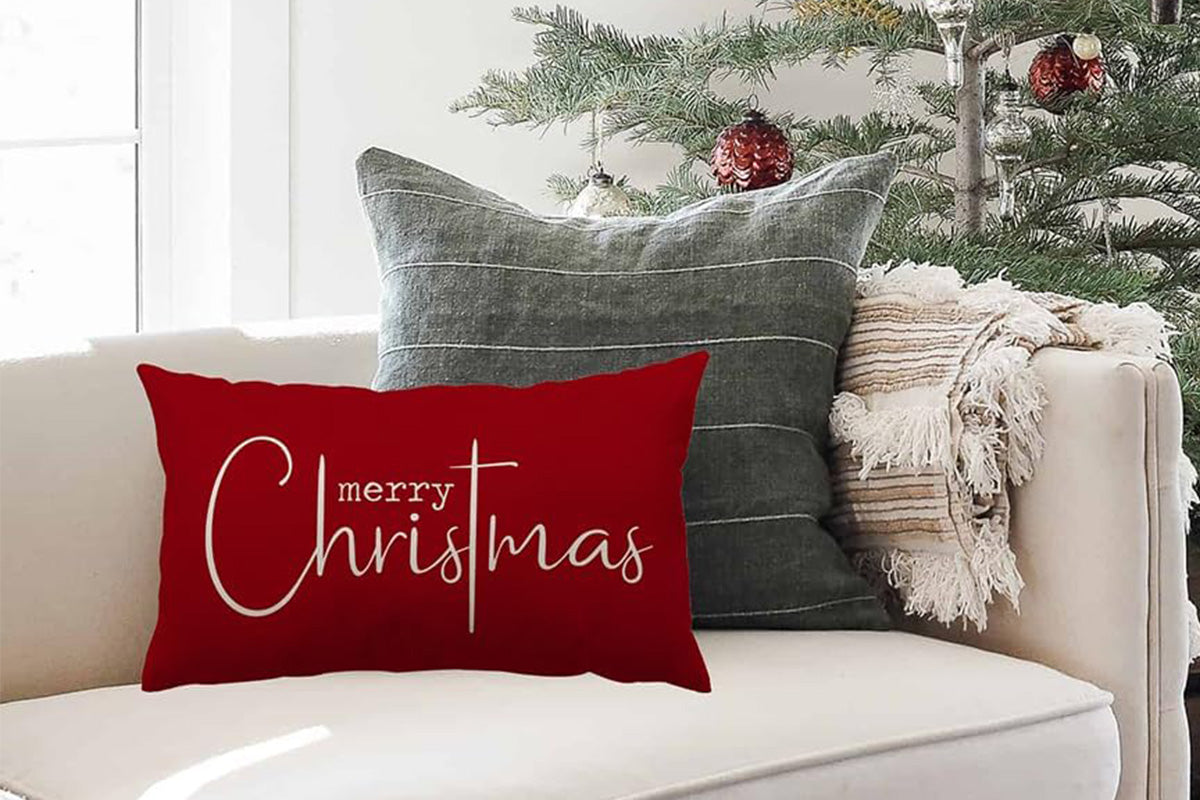Merry Christmas Throw Pillowcase Rectangle Lumbar Winter Holiday Cushion Cover