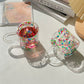 Double Wall Glass Cup with Colorful Love Granule Fillings