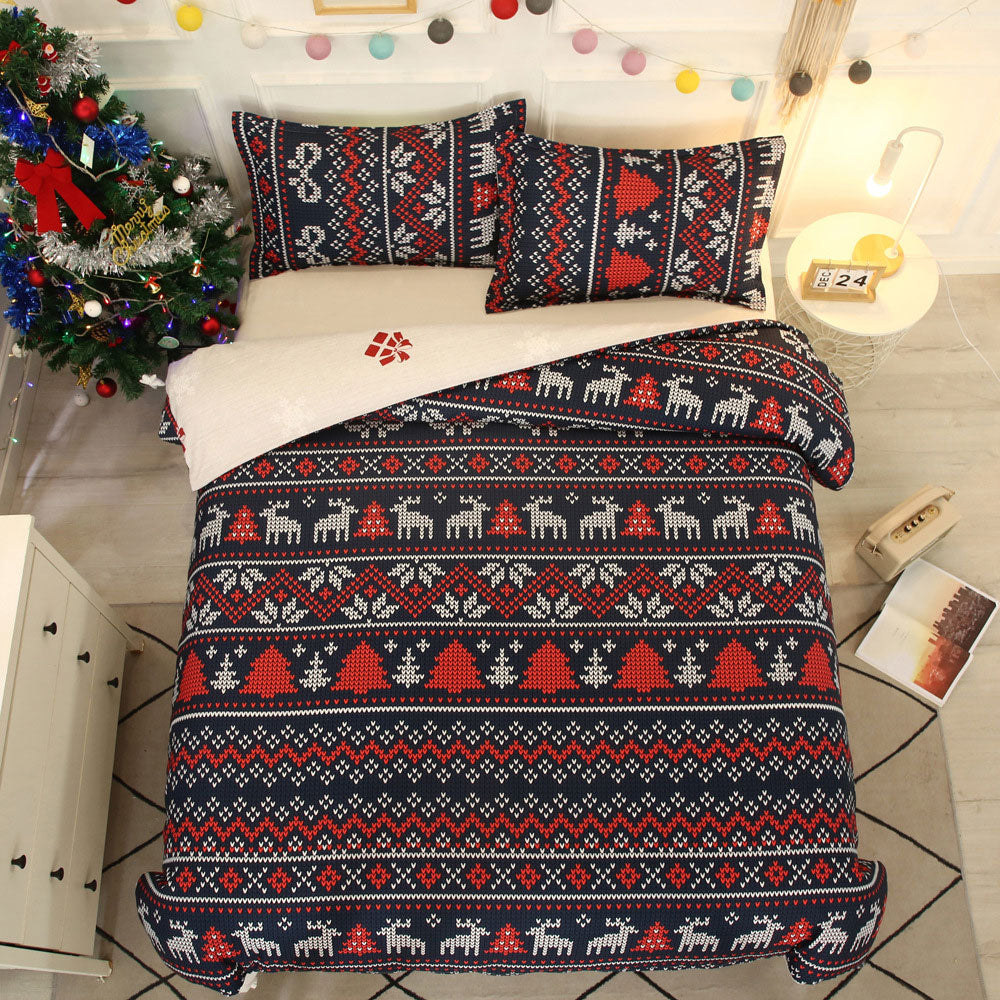 Christmas Pattern Quilt Duvet Doona Cover Set Single Double Queen King Size Bedding Set