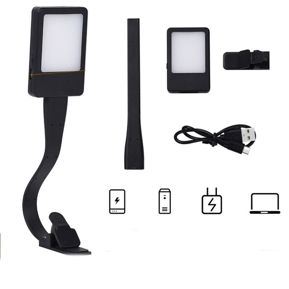 LED Book Reading Light Lamp USB Rechargeable Flexible Clip On Bed Desk Table