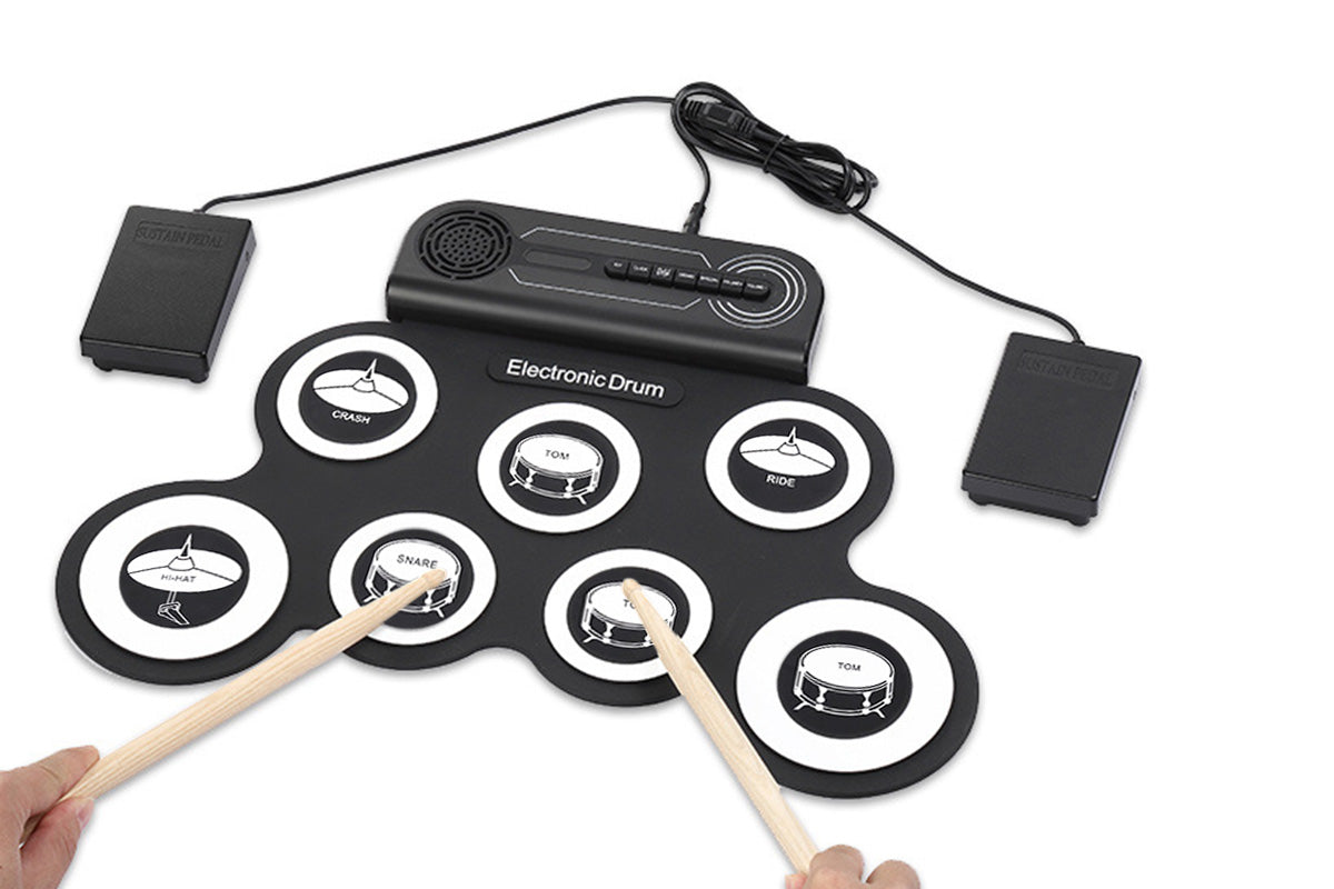Electric Drum Set Kids Drum Pad and Sticks Portable Roll Up Drums Practice Pad