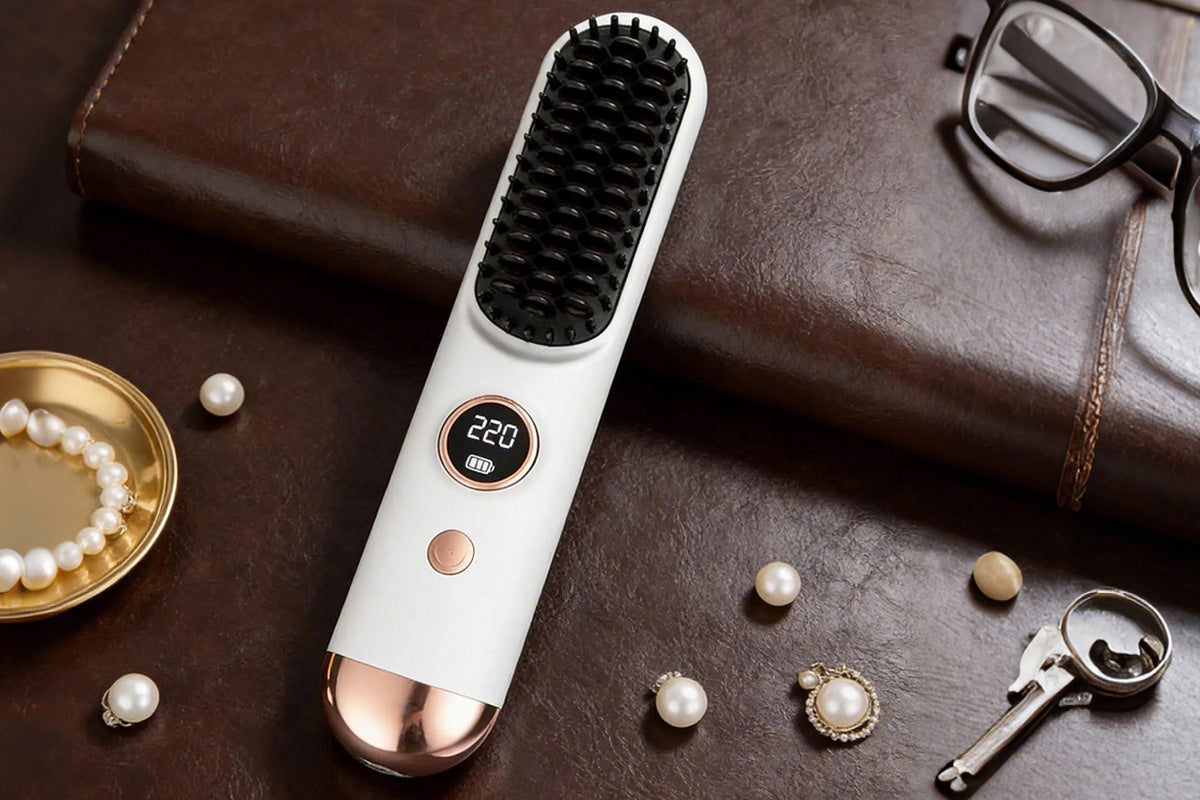 Cordless LCD Hair Straightening Brush 2-in-1 Portable Styling Tool for Travel
