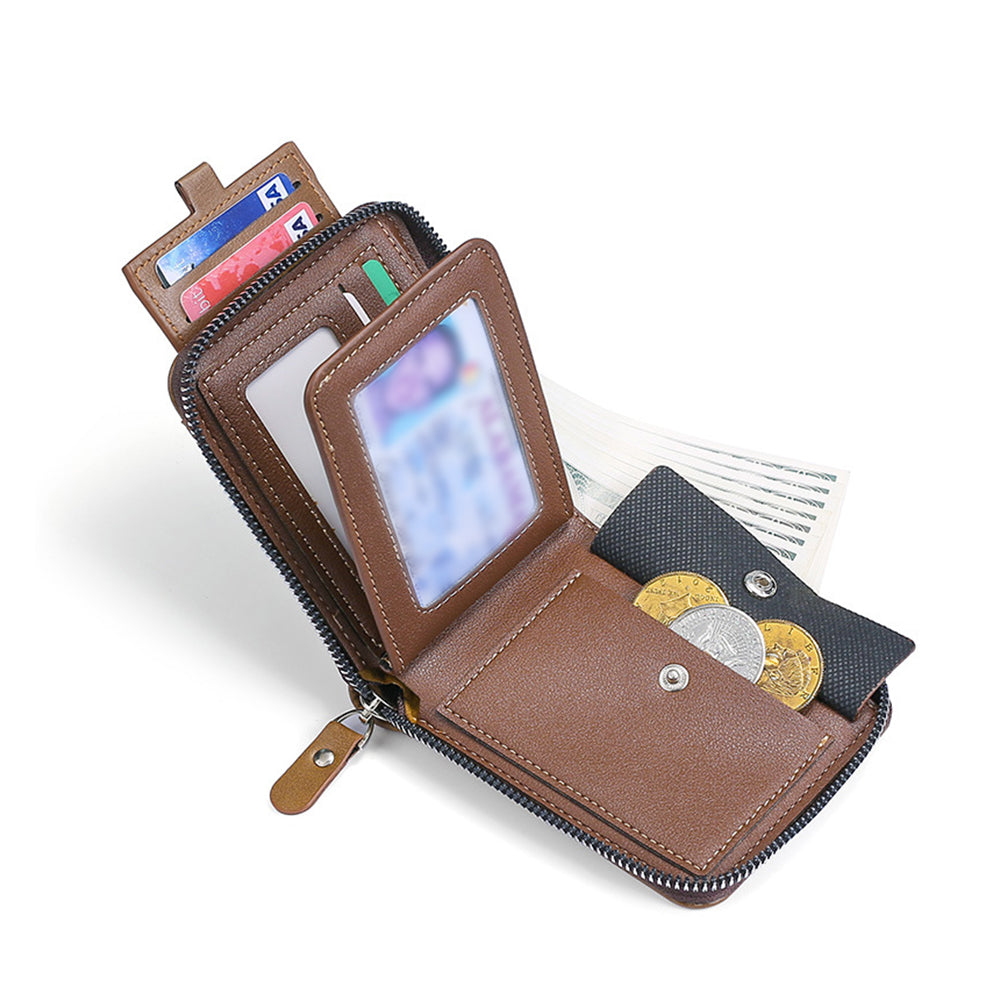 Men RFID Blocking PU Zipper Bifold Wallet Credit Card ID Holder