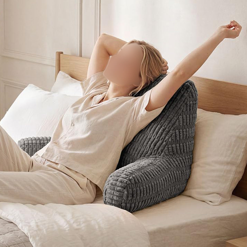 Bedside Backrest Cushion with Armrests Pocket and Washable Cover