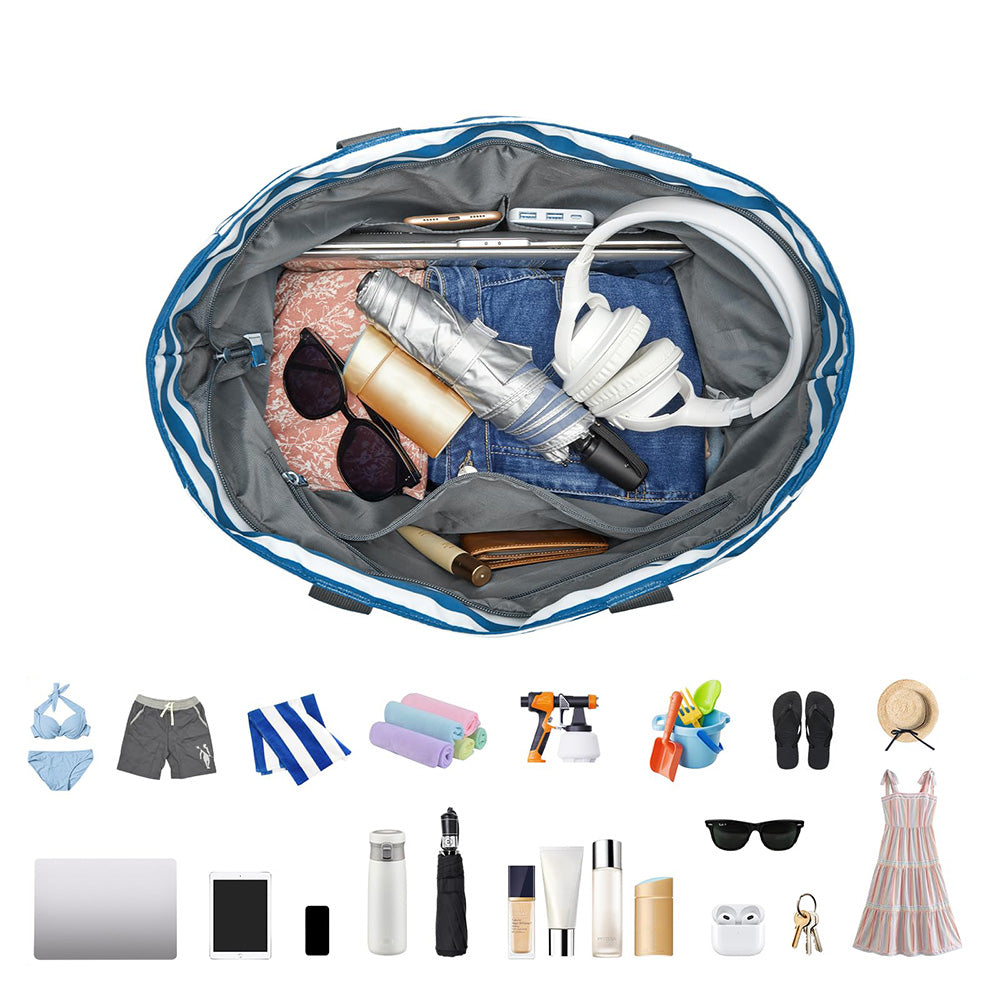 Beach Bag Large Foldable Sandproof Totes Bag With Zipper Beach Shoulder Bag