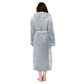Women Robe Hood Flannel Fleece Full Length Bathrobe Shower Nightgown-Grey