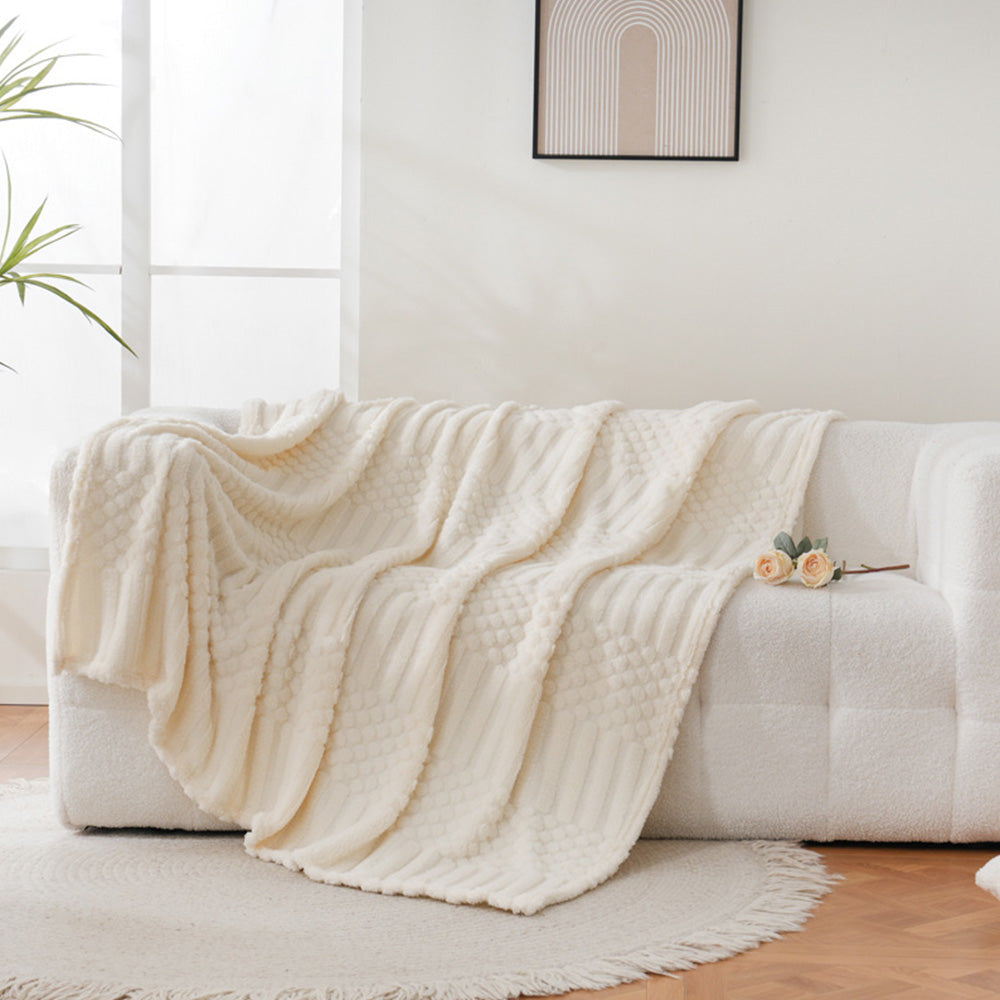 Soft Fluffy Fleece Throw Blanket for Sofa Couch Bed Living Room All Season Cozy-Beige