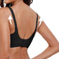 Wireless Bra Soft High Elastic V Neck Wavy Trim-Black