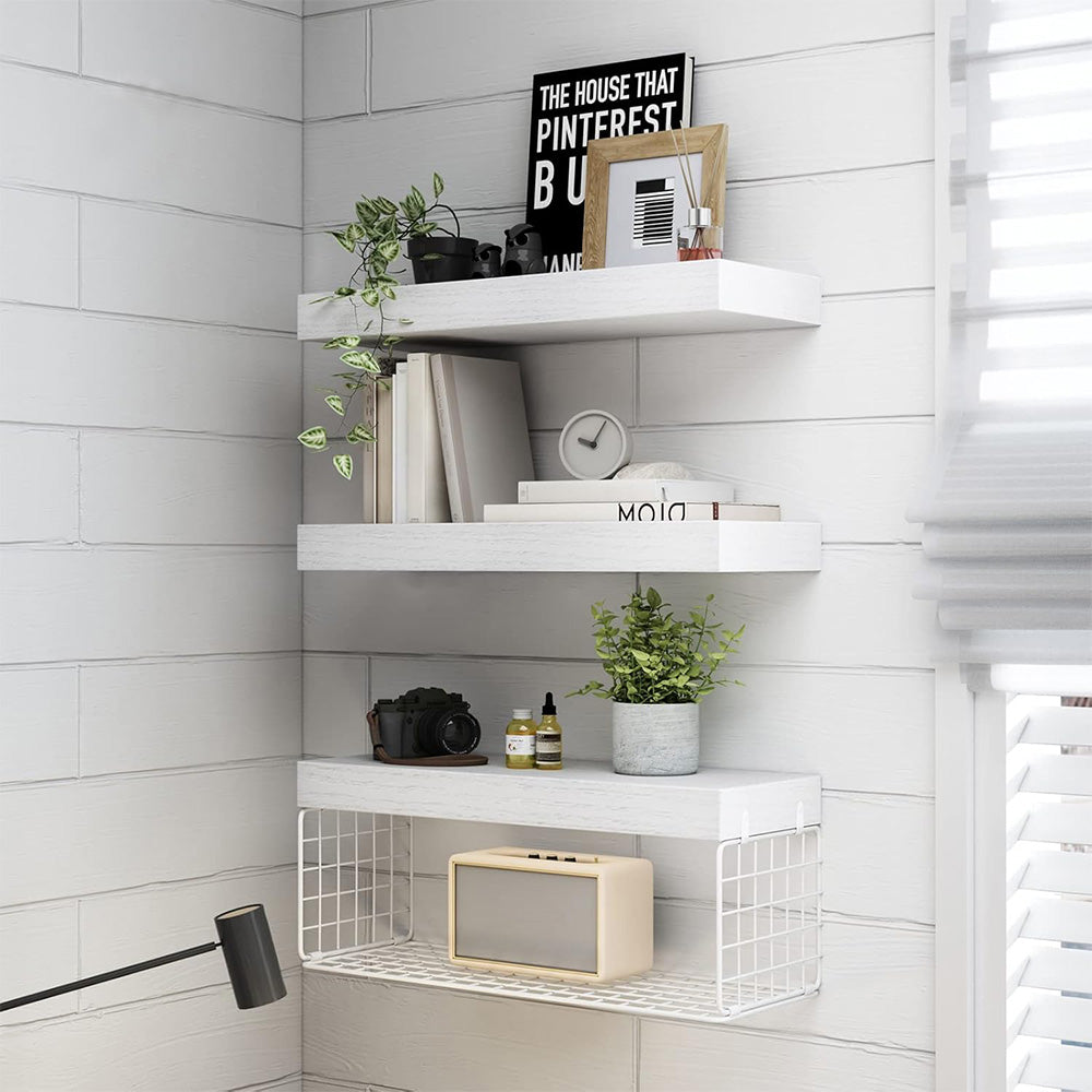 3 Tier Bathroom Shelf Wall Mounted Floating Shelf with Storage Basket