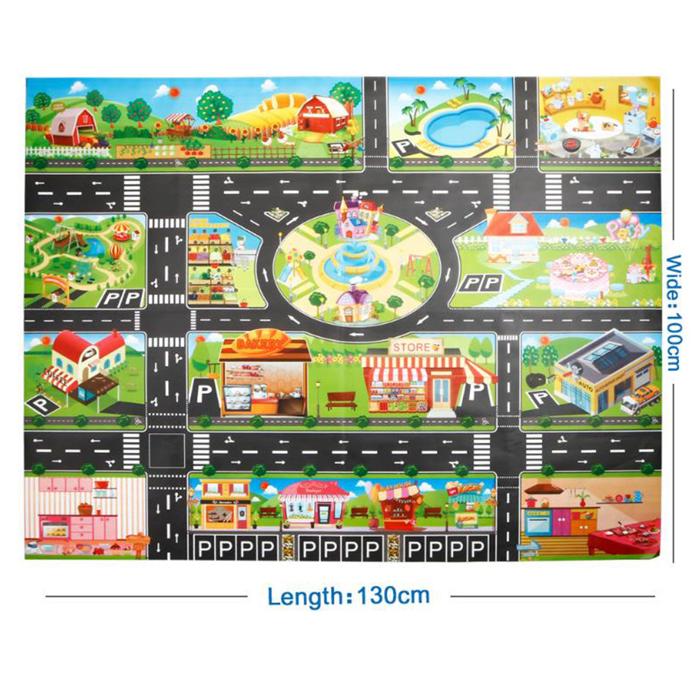 Floor Play Mat Rug Traffic Road Signs Car Track City Carpet Toy with 10 Trees