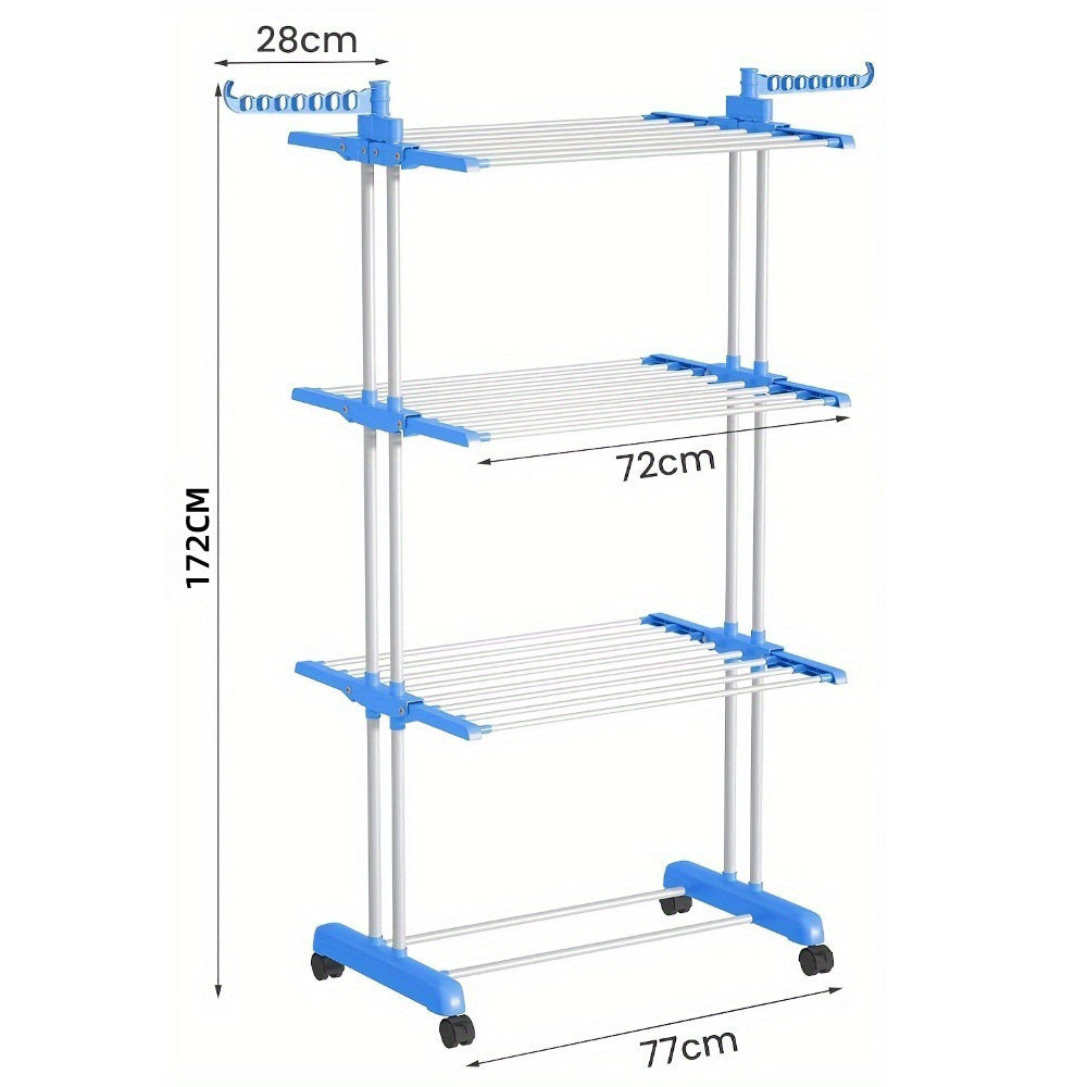 4 Tier Foldable Clothes Drying Rack with Wheels and Storage Hooks