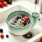 Self-Spinning Ceramic Berry Washing Bowl Set with Drain Holes and 2 Fruit Forks for Cleaning Berries