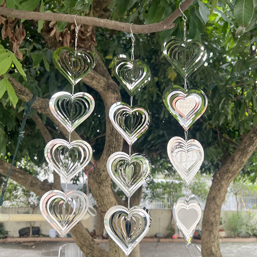 3Pcs Stainless Steel Rotating Reflective Bird Scare Tool-Heart-shaped