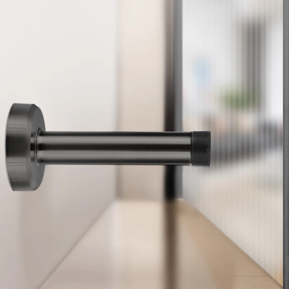 4 Pack Stainless Steel Door Stop Strong Adhesive No-Drill with Rubber Bumper