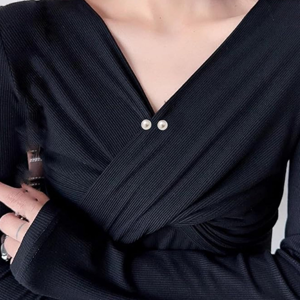 16Pcs Brooch Anti-Exposure Neckline Double-Headed Artificial Pearl Looper Right Angle