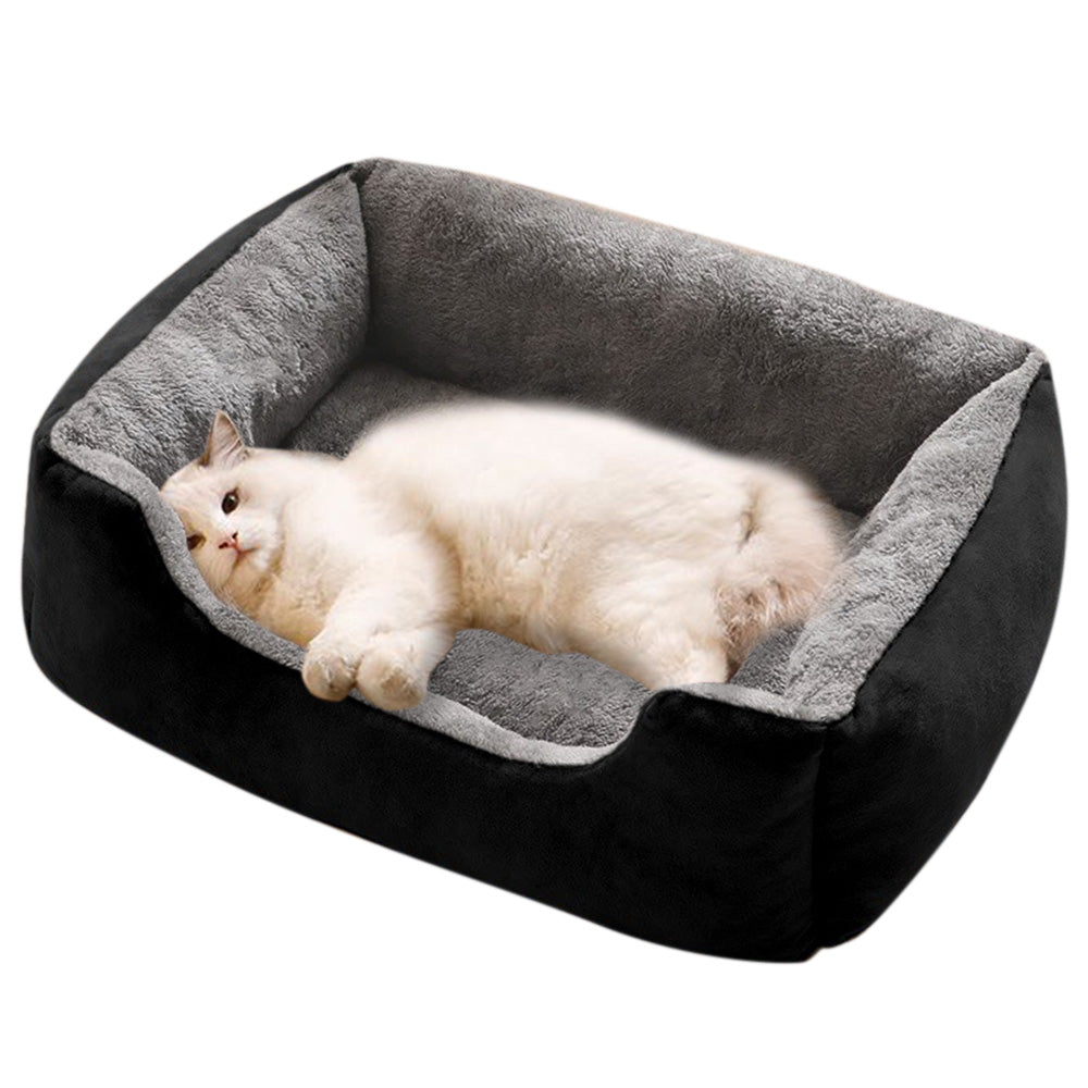 Rectangle Plush Pet Bed Dog Sofa Cozy Puppy Cat Bed-Black