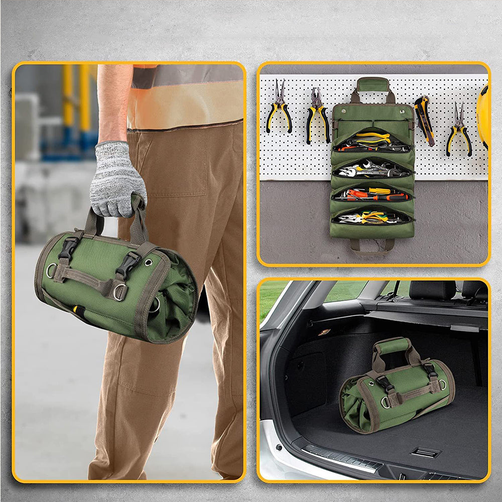 Roll-Up Hardware Tool Storage Bag with Detachable Zipper Pouch