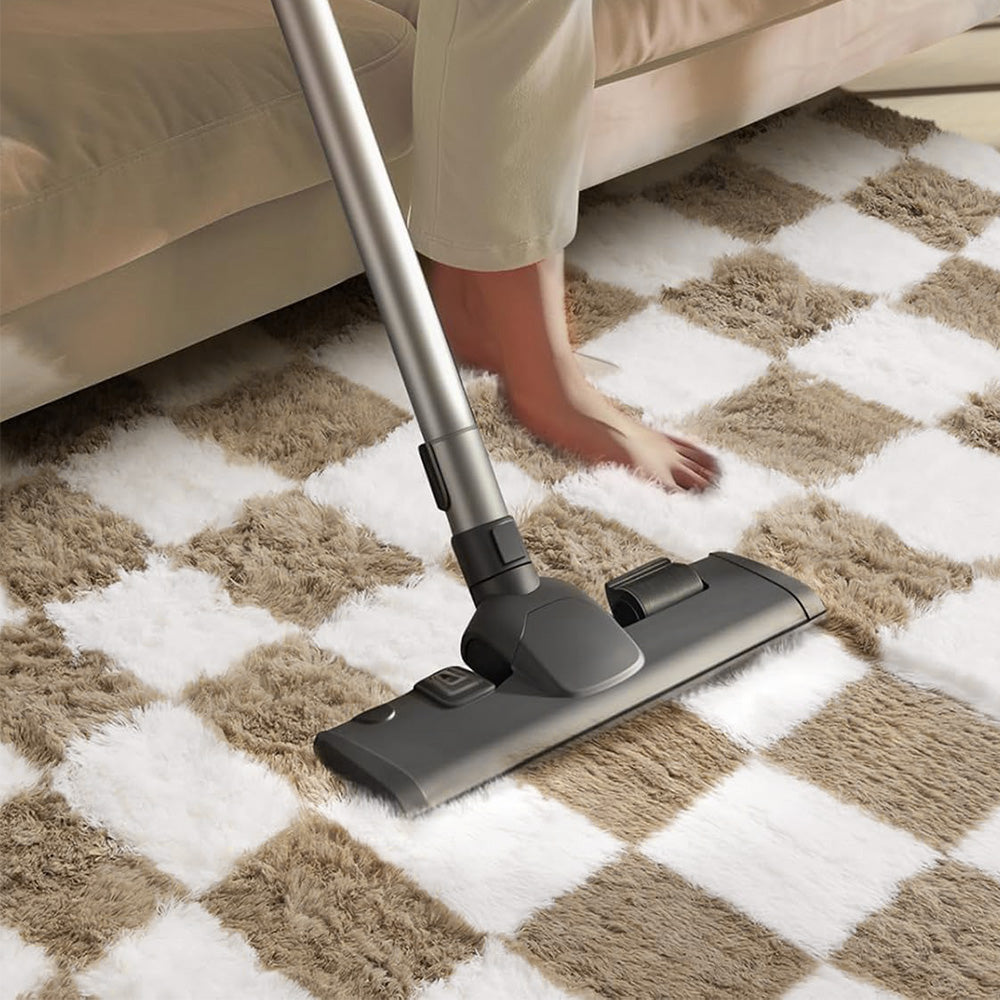 Soft Plush Shaggy Rug Checkered Thickened Non Slip Carpet for Living Room Bedroom