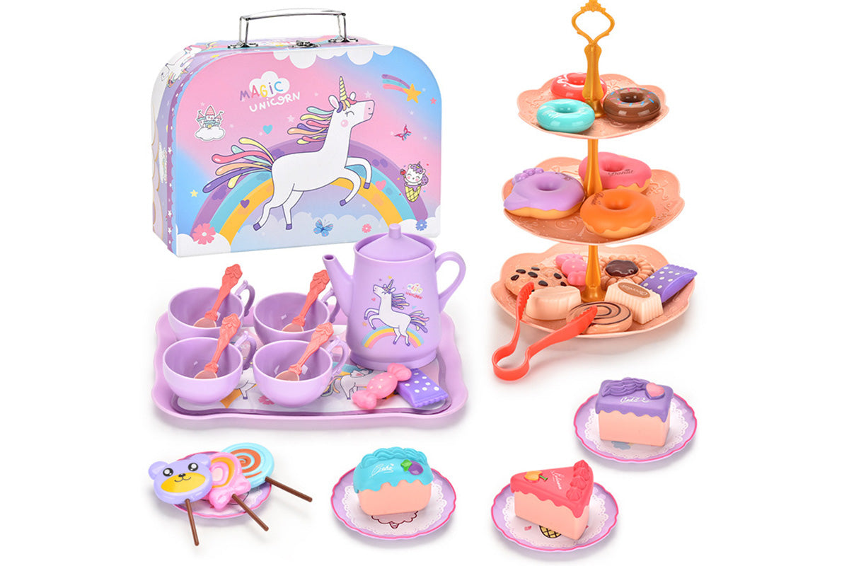 Pretend Play Tea Party Set with Dessert and Carrying Case for Role Play
