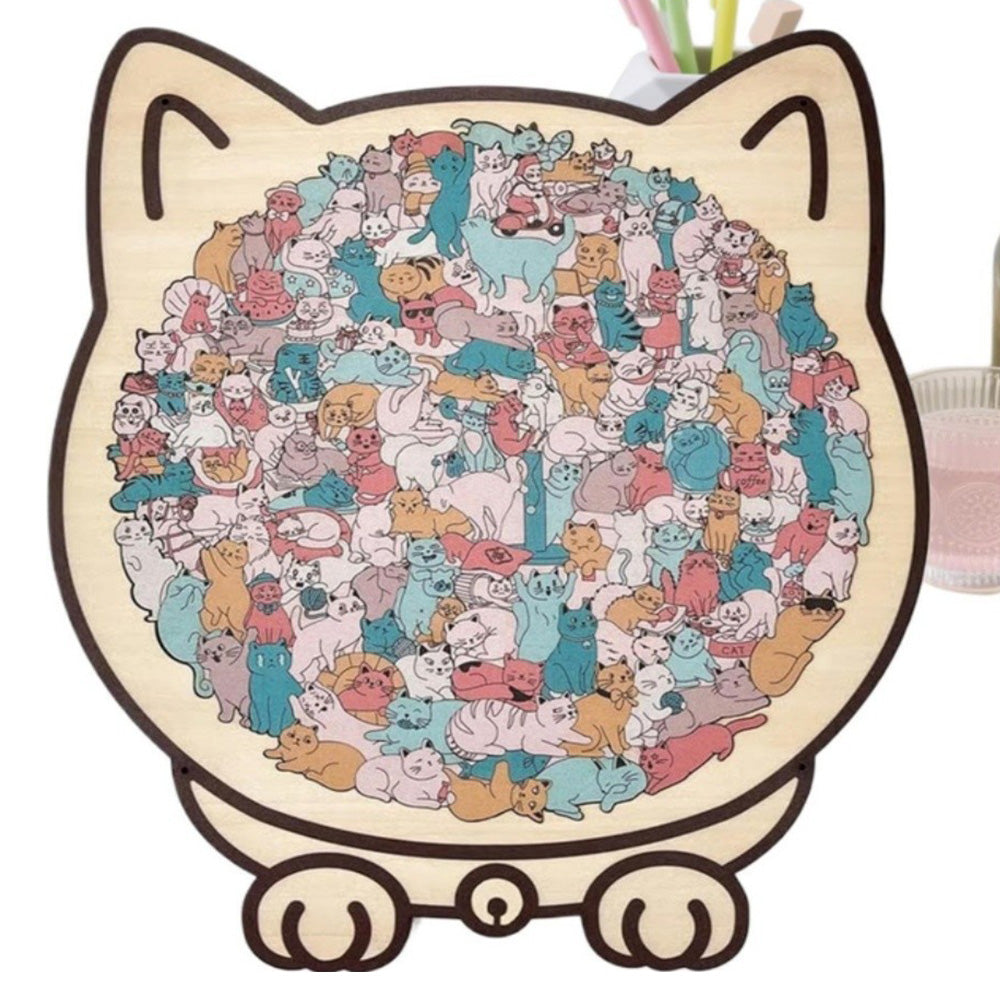135 Pieces Colored Cat Shaped Wooden Jigsaw Puzzle With Stand For Cat Lovers