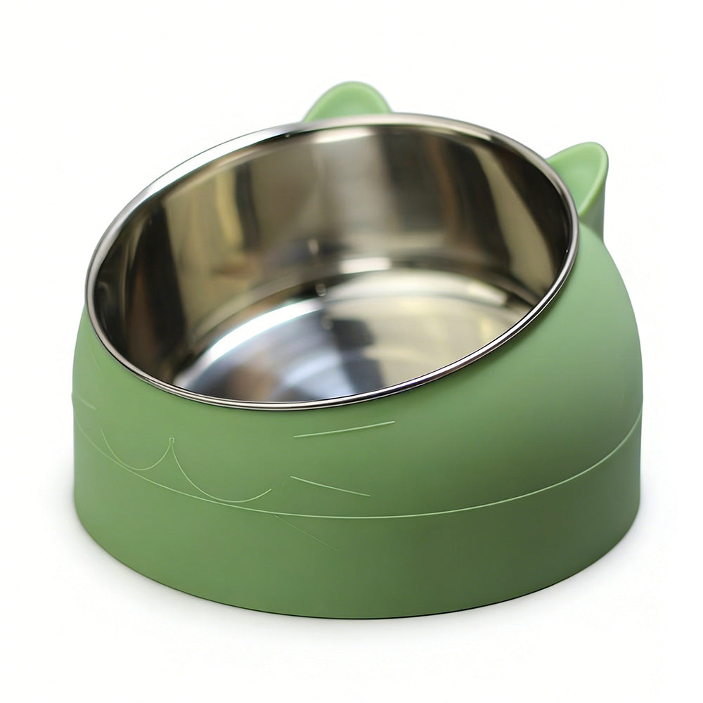 400ml Stainless Steel Tilted Pet Bowl Non-Slip Raised Feeder for Cats and Dogs