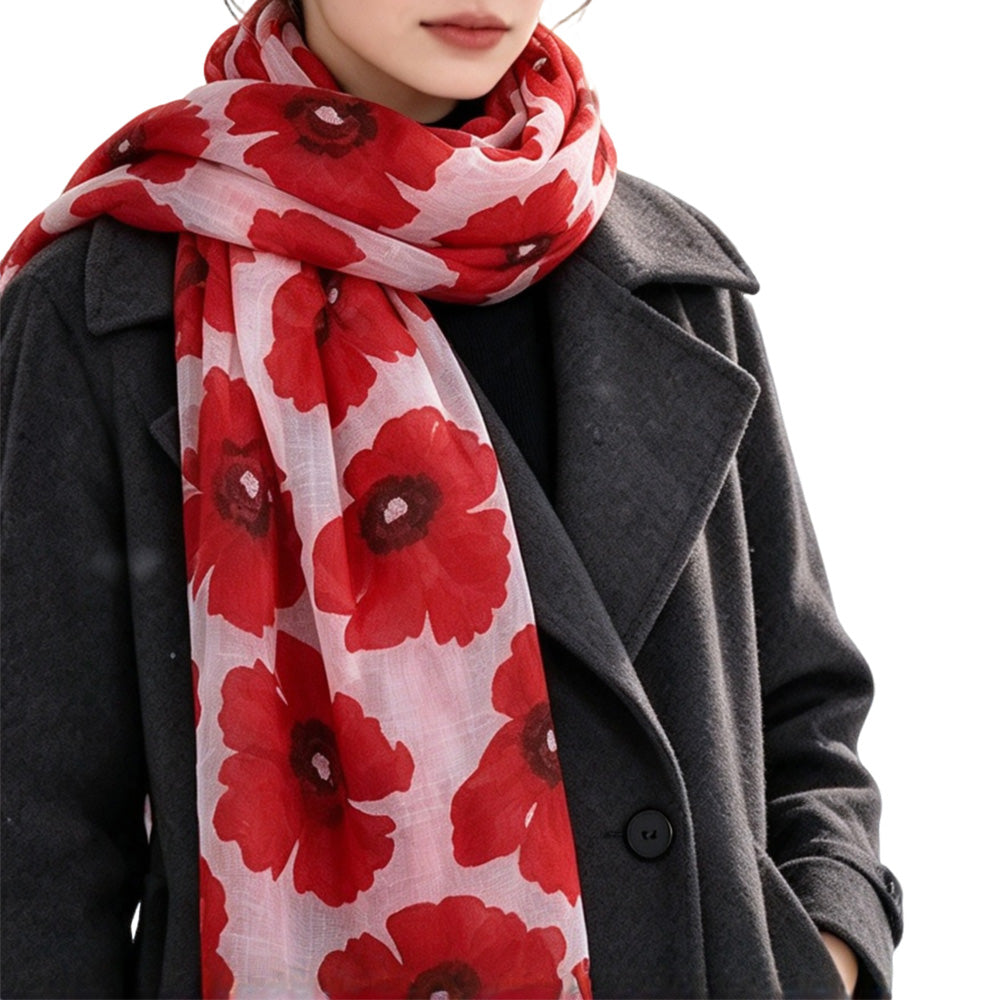 Vintage Floral Polyester Scarf Shawl for Travel and Sun Coverage