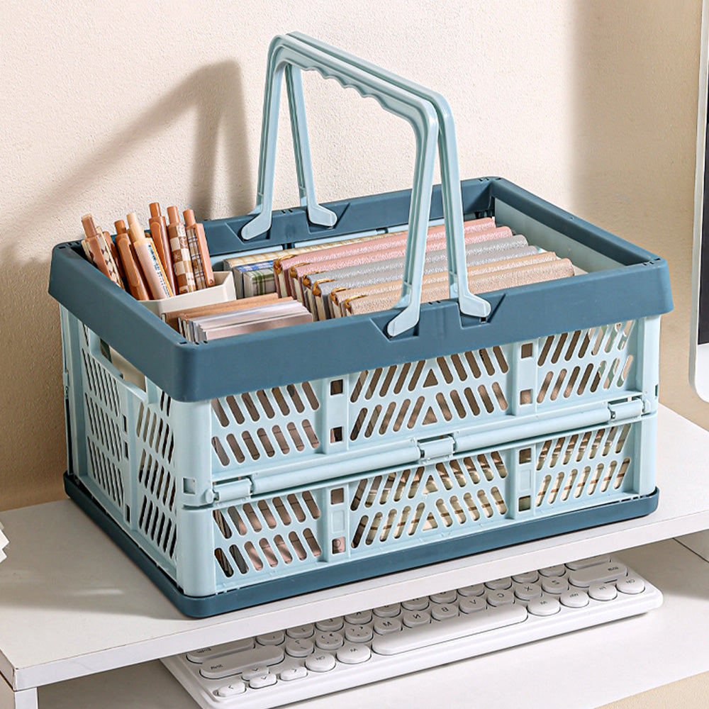 Portable Foldable Storage Basket for Camping Shopping and Home-Blue