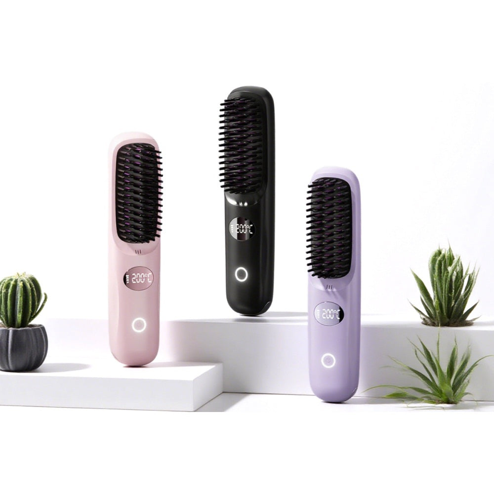 USB Rechargeable Hair Straightening Brush with LED Screen