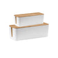 2Pcs Bamboo Lid Cable Management Storage Box for Home and Office-White, M, L