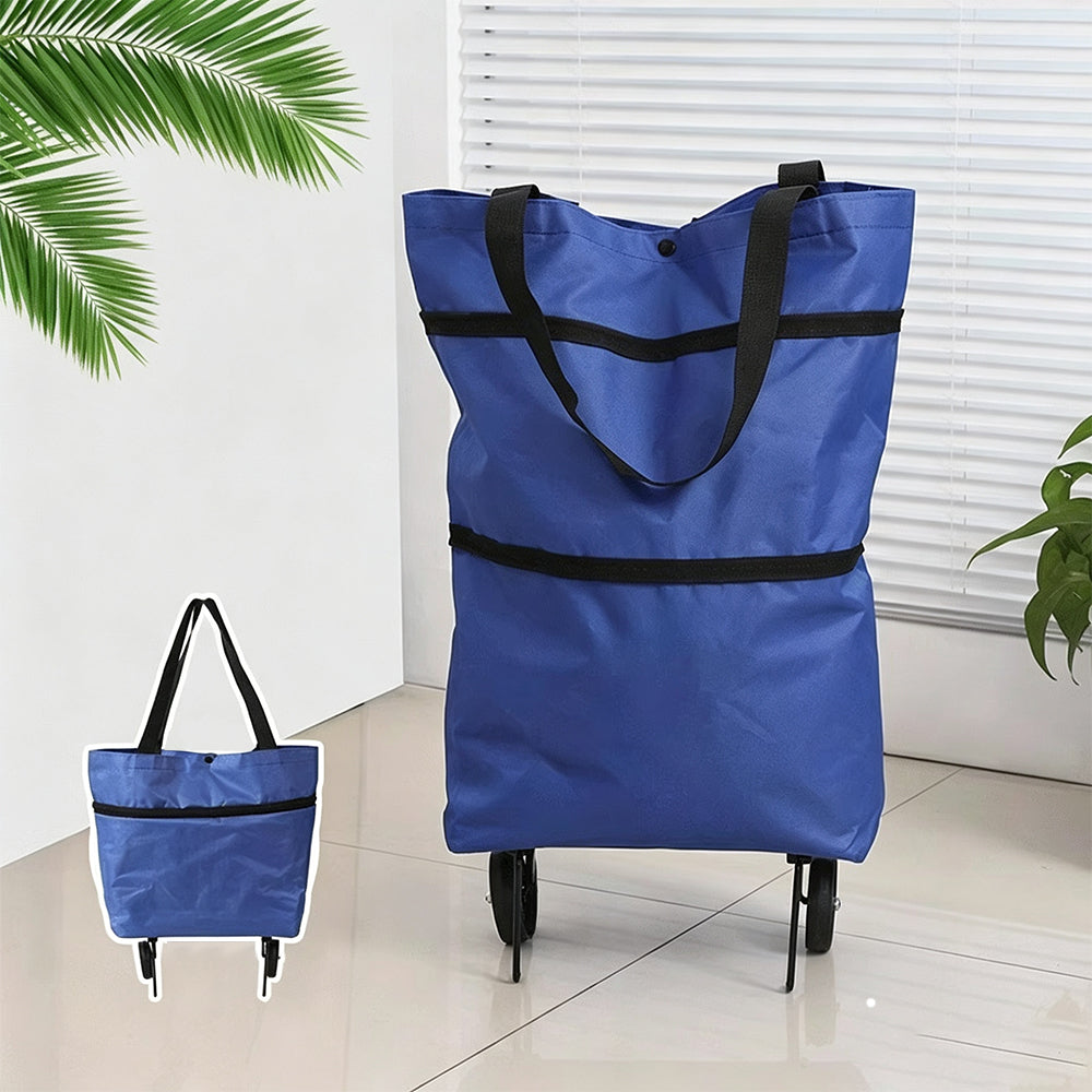 2 in 1 Foldable Shopping Cart Bag with Wheels Portable Trolley Bag