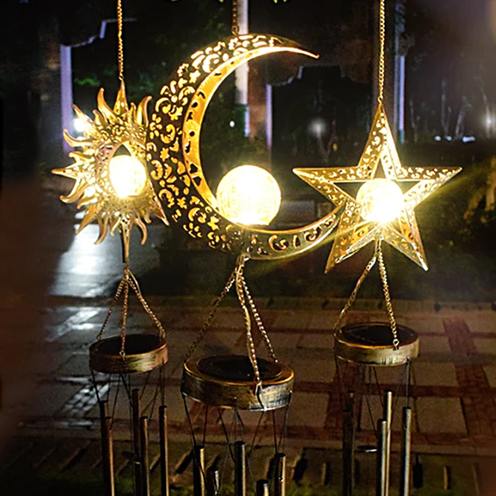 Sun Moon Star LED Solar Metal Wind Chime Outdoor Garden Decor-Sun