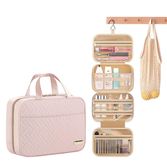 Travel Toiletry Bag with Waterproof Compartments and Hanging Hook