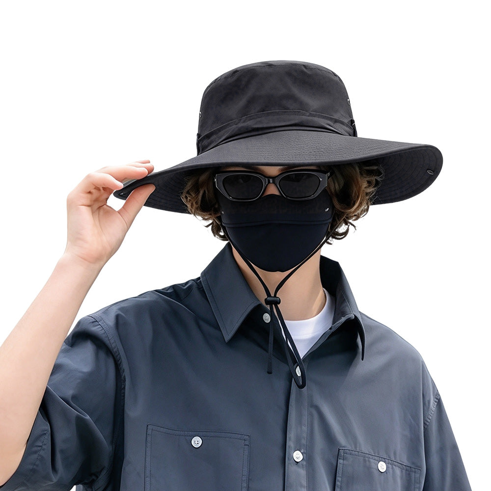 Foldable Wide Brim UV Sun Hat with Wind Strap for Fishing and Hiking