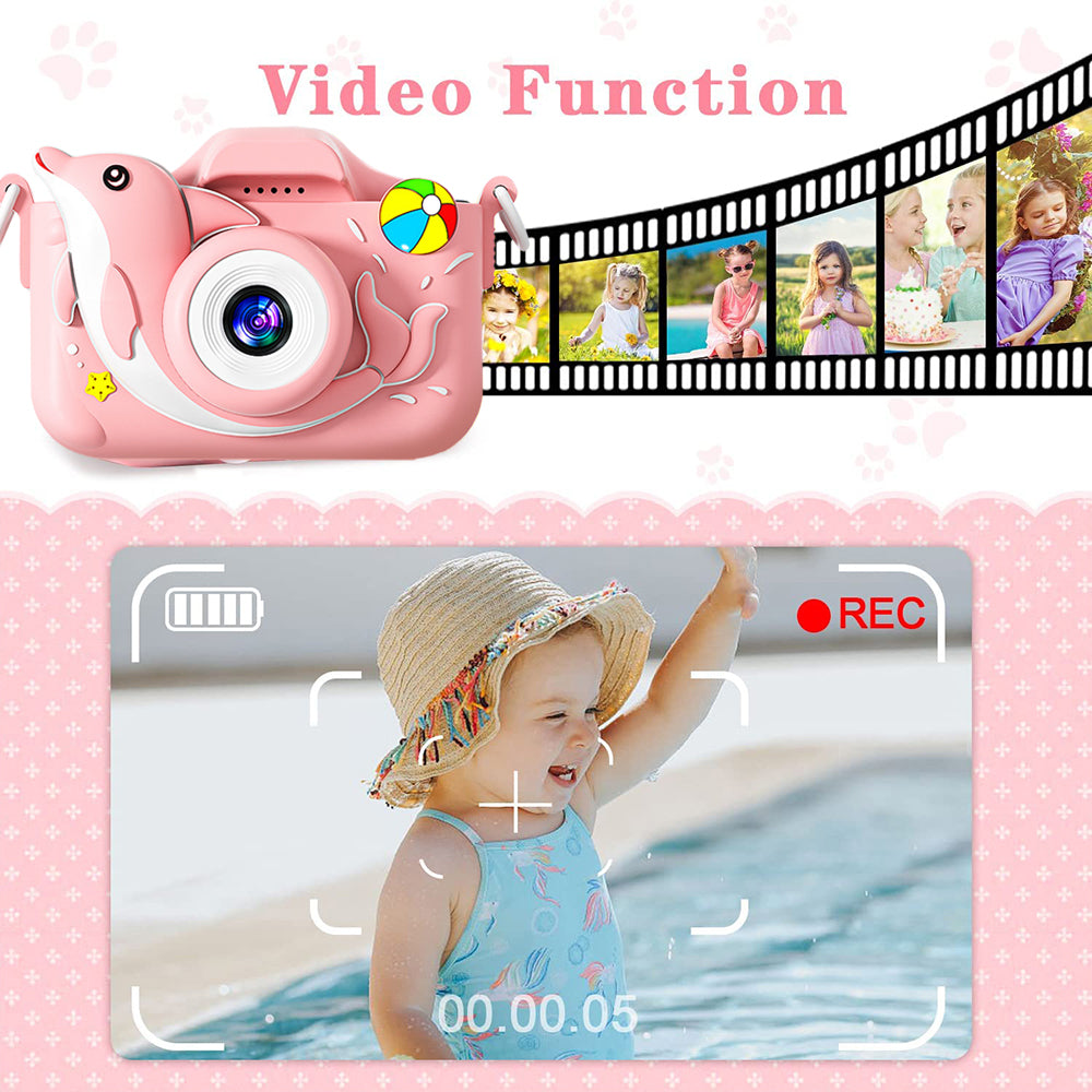1080P HD Cute Animal Digital Camera Toy with 64G Memory Card-Dolphin