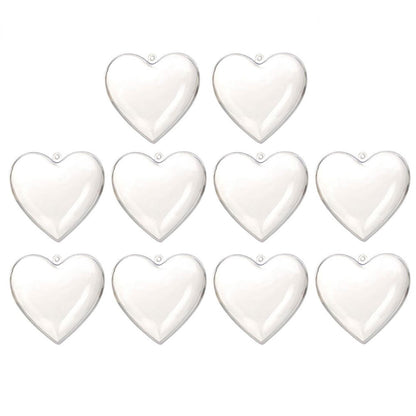 10Pcs Christmas Heart-Shaped Plastic Baubles Fillable Clear Balls Xmas Tree Decor