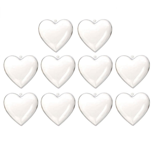 10Pcs Christmas Heart-Shaped Plastic Baubles Fillable Clear Balls Xmas Tree Decor