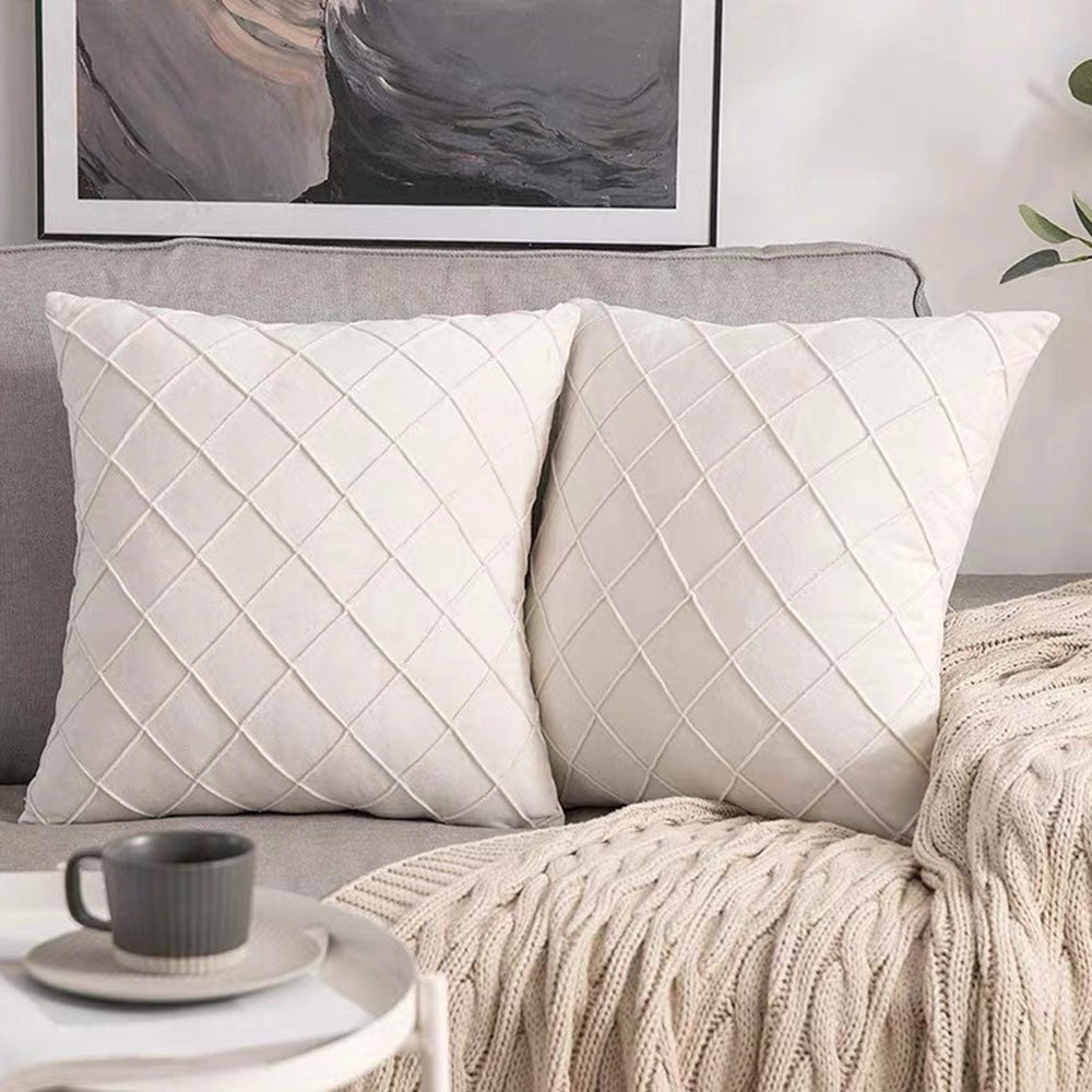 Velvet Rhombus Pleated Cushion Cover for Sofa Bedroom and Window Seat-Beige