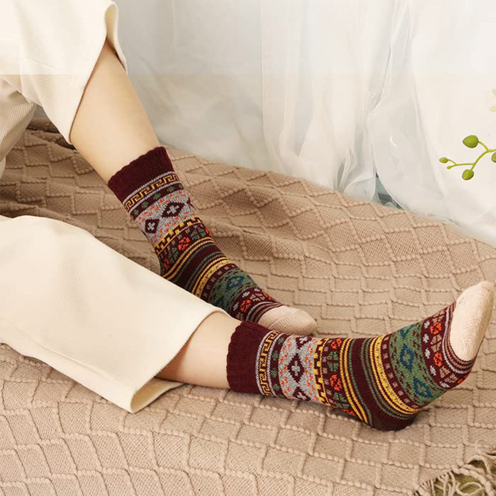 5 Pack Winter Warm Knit Socks Thick Soft Multicolor Free Size for Men and Women