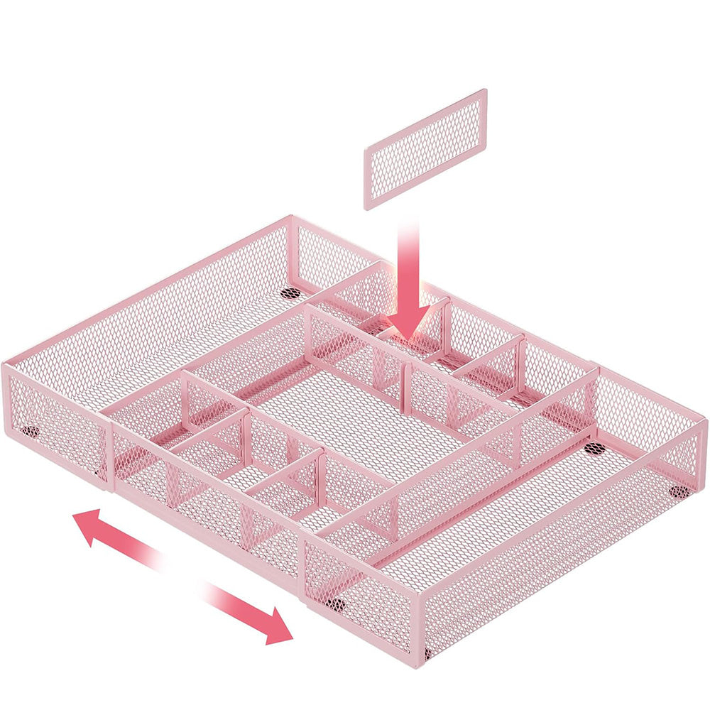 Expandable Desktop Drawer Organizer Basket with Adjustable Dividers for Home Office