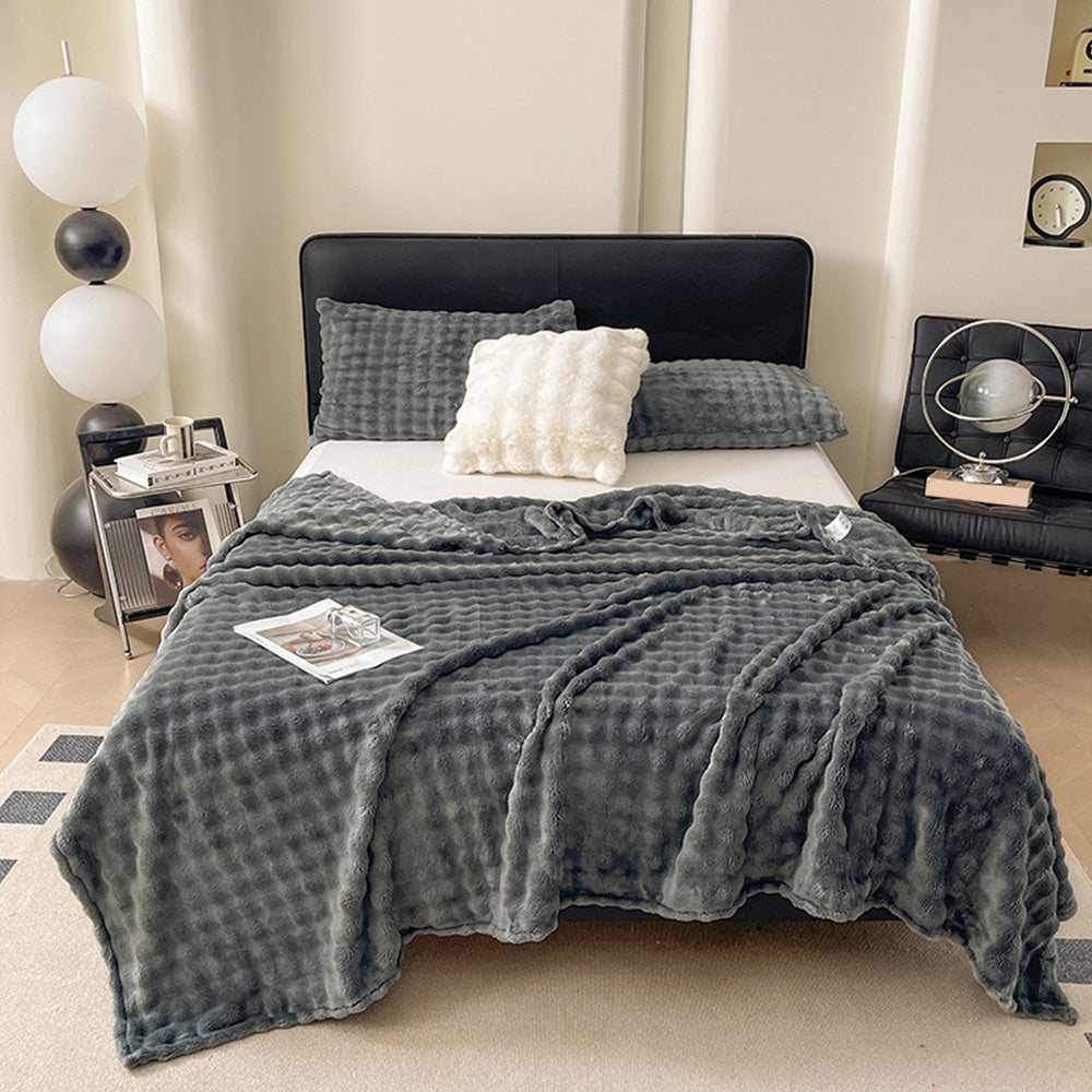 Bubble Fleece Blanket Soft Textured Throw for Sofa Bed Home Decor-Grey
